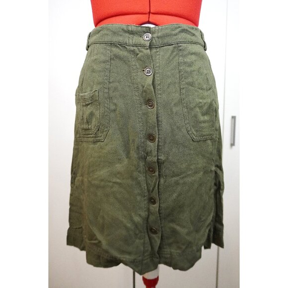 Nordstrom (BP) "Aline" Button Twill Skirt in "Olive Burnt" - Picture 2 of 8